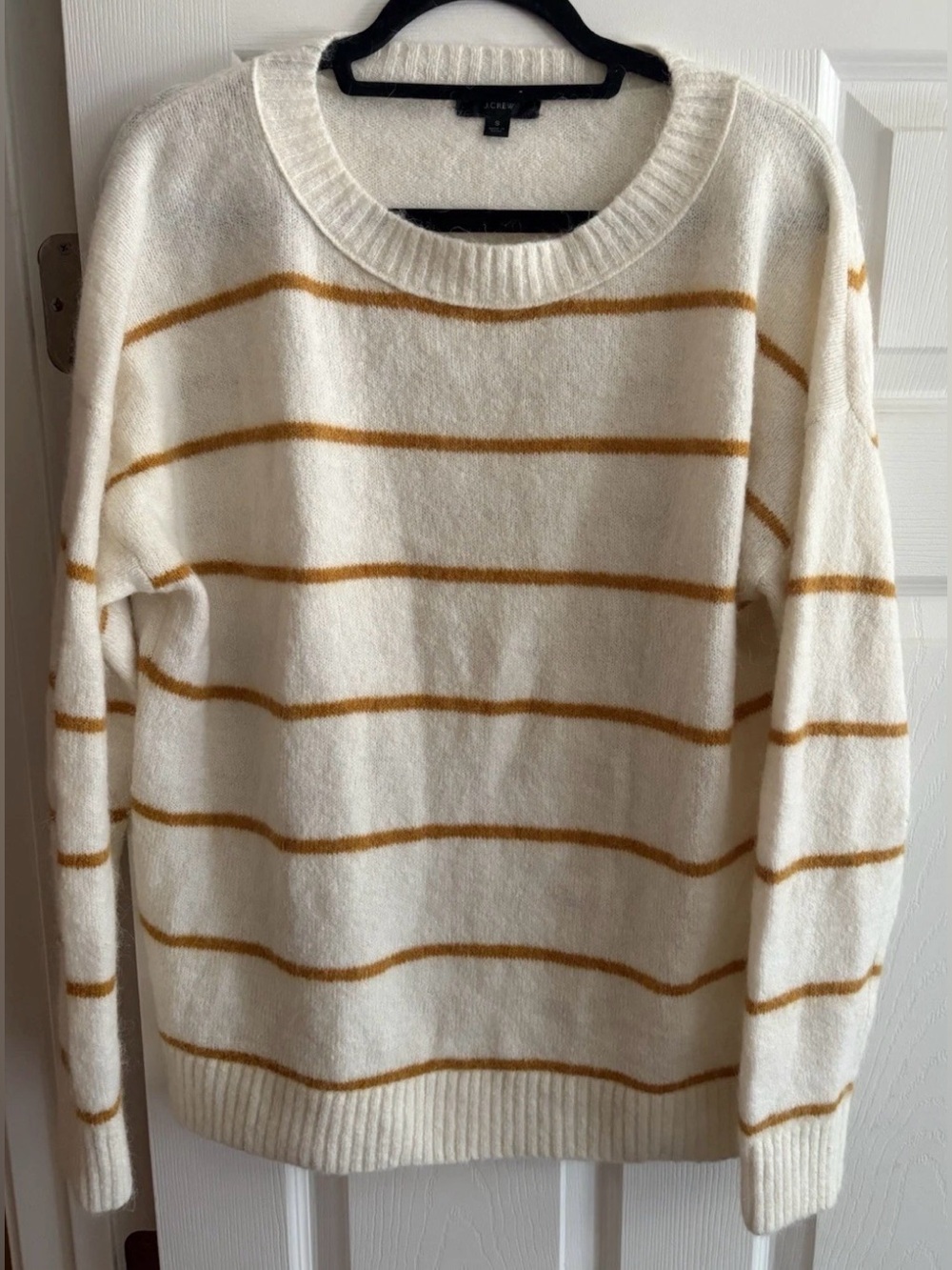 J. Crew 31% alpaca 11% wool Ivory Striped Crewneck Pullover Sweater fall men's S